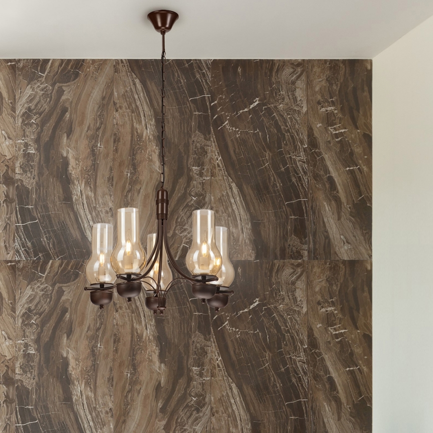 Brilagi - Κρεμαστό φωτιστικό οροφής COTTAGE 5xE14/40W/230V δρυς/καφέ