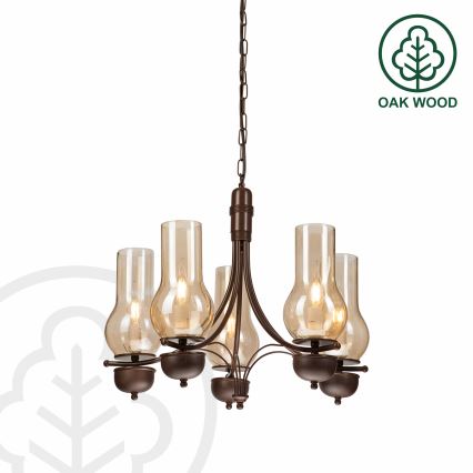 Brilagi - Κρεμαστό φωτιστικό οροφής COTTAGE 5xE14/40W/230V δρυς/καφέ