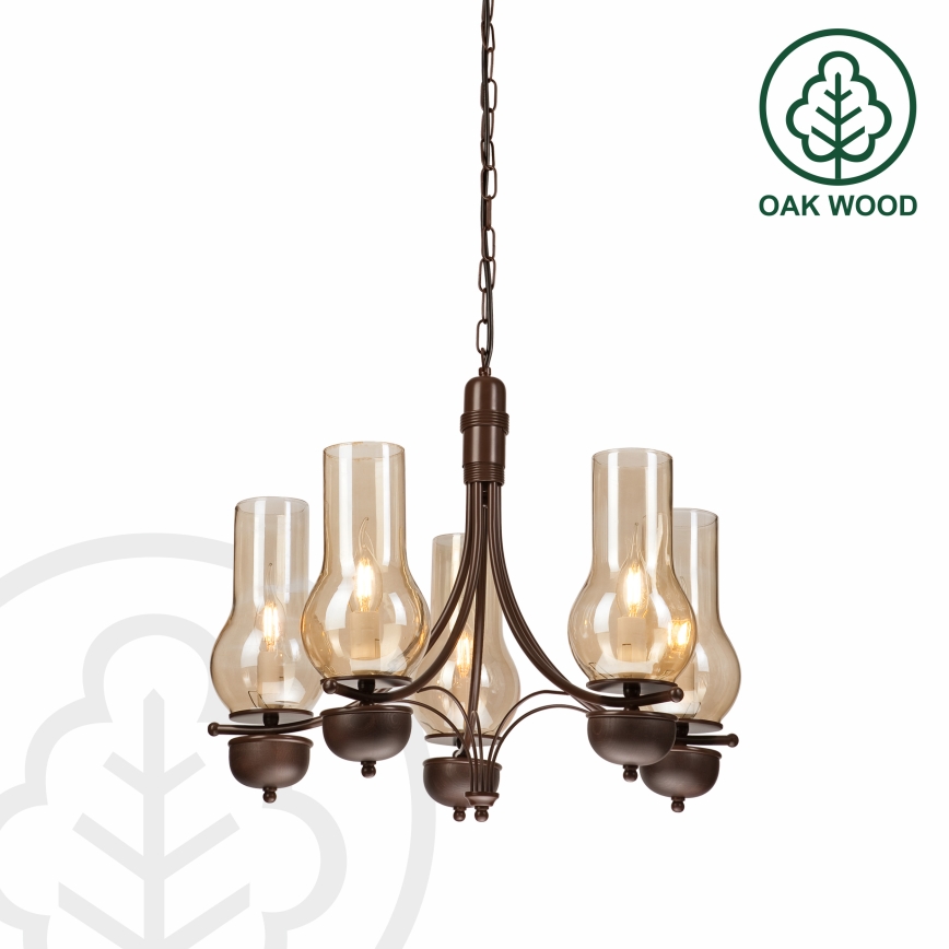 Brilagi - Κρεμαστό φωτιστικό οροφής COTTAGE 5xE14/40W/230V δρυς/καφέ