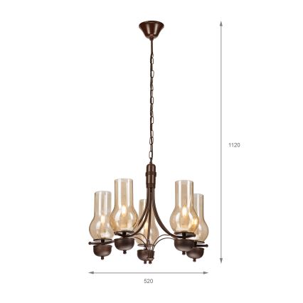 Brilagi - Κρεμαστό φωτιστικό οροφής COTTAGE 5xE14/40W/230V δρυς/καφέ