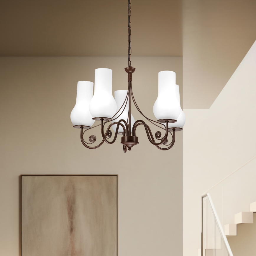 Brilagi - Κρεμαστό φωτιστικό οροφής COTTAGE 5xE14/40W/230V καφέ/λευκό