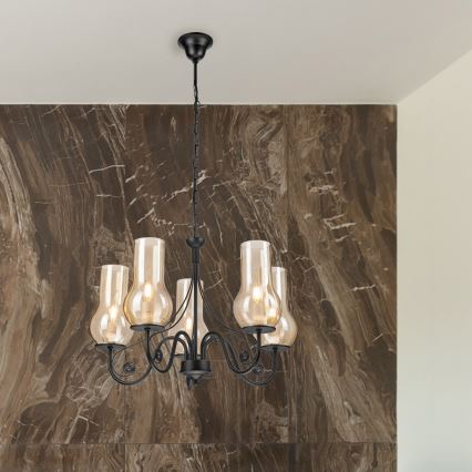 Brilagi - Κρεμαστό φωτιστικό οροφής COTTAGE 5xE14/40W/230V μαύρο/καφέ