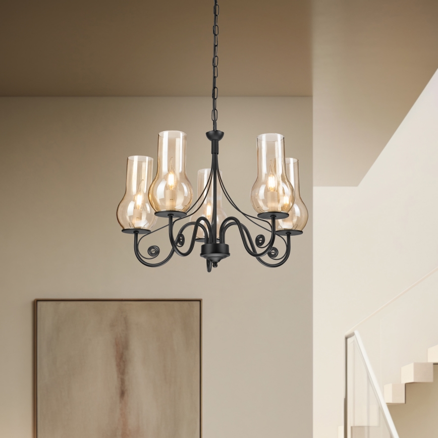 Brilagi - Κρεμαστό φωτιστικό οροφής COTTAGE 5xE14/40W/230V μαύρο/καφέ