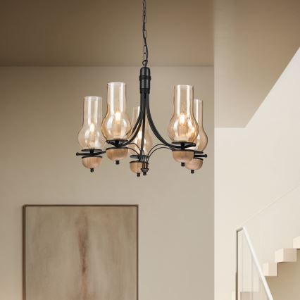 Brilagi - Κρεμαστό φωτιστικό οροφής COTTAGE 5xE14/40W/230V οξιά/καφέ