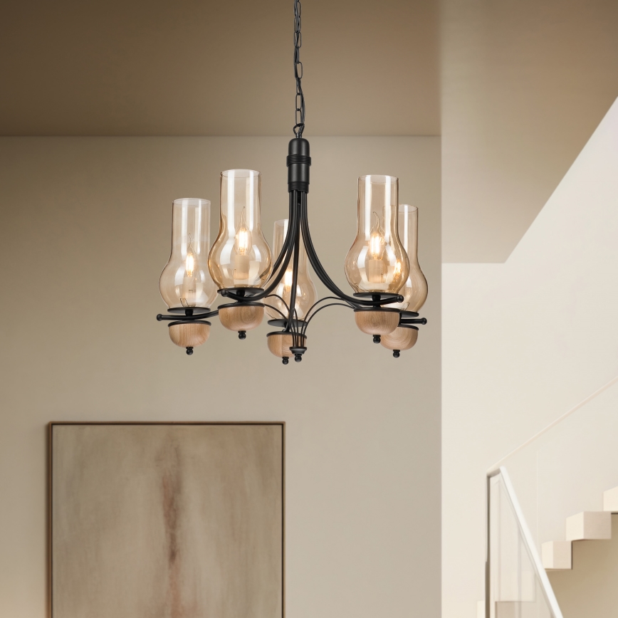 Brilagi - Κρεμαστό φωτιστικό οροφής COTTAGE 5xE14/40W/230V οξιά/καφέ