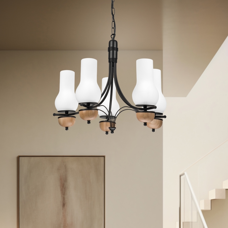 Brilagi - Κρεμαστό φωτιστικό οροφής COTTAGE 5xE14/40W/230V οξιά/λευκό
