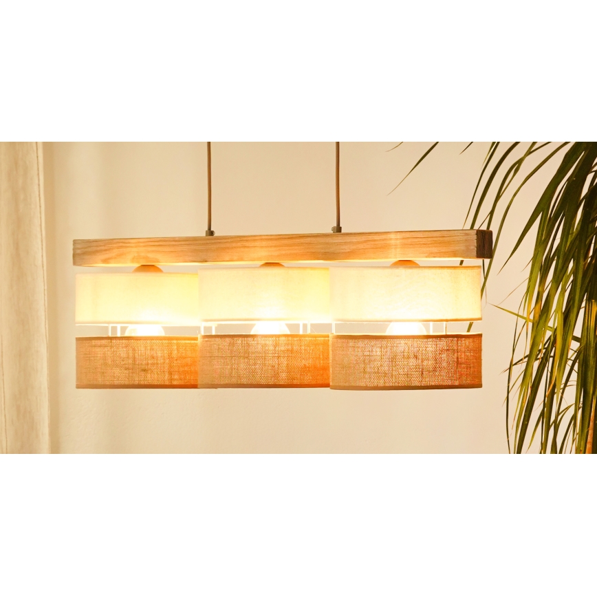 Brilagi - Κρεμαστό φωτιστικό οροφής FOREST 3xE27/15W/230V πεύκο/μπεζ/κρεμ