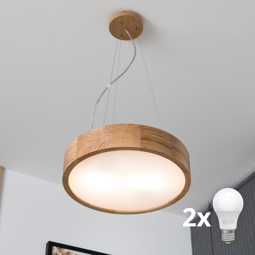 Brilagi -  Κρεμαστό φωτιστικό οροφής LED CARVALHO 2xE27/60W/230V δρυς διάμετρος 37 cm