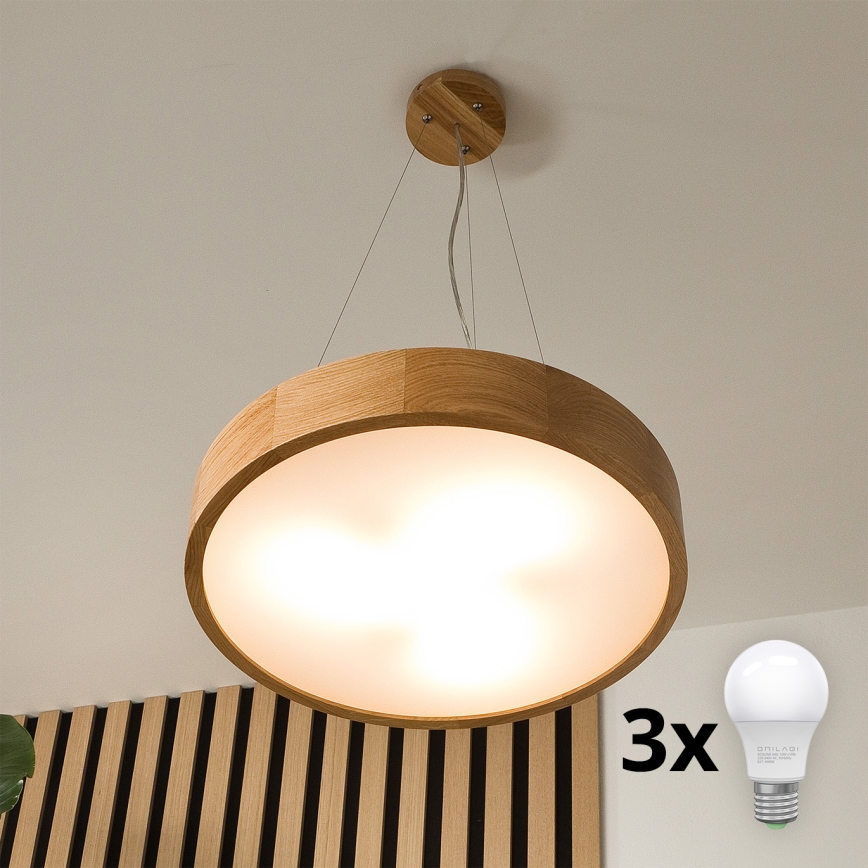 Brilagi -  Κρεμαστό φωτιστικό οροφής LED CARVALHO 3xE27/60W/230V δρυς διάμετρος 47,5 cm