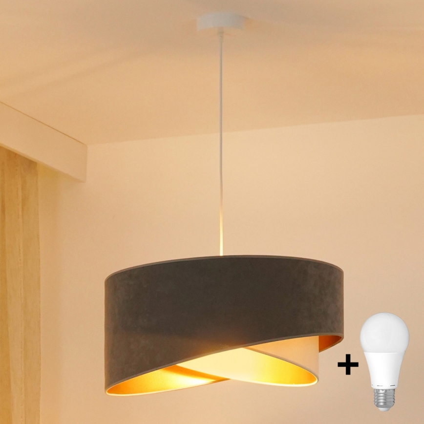 Brilagi -  Κρεμαστό φωτιστικό οροφής LED LYRA 1xE27/15W/230V γκρι/κρεμ/χρυσό
