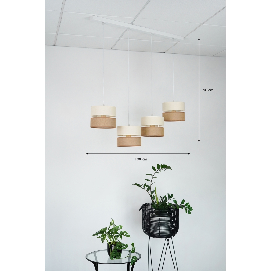 Brilagi - Κρεμαστό φωτιστικό οροφής ROYAL YUTE 4xE27/15W/230V μπεζ/κρεμ/λευκό
