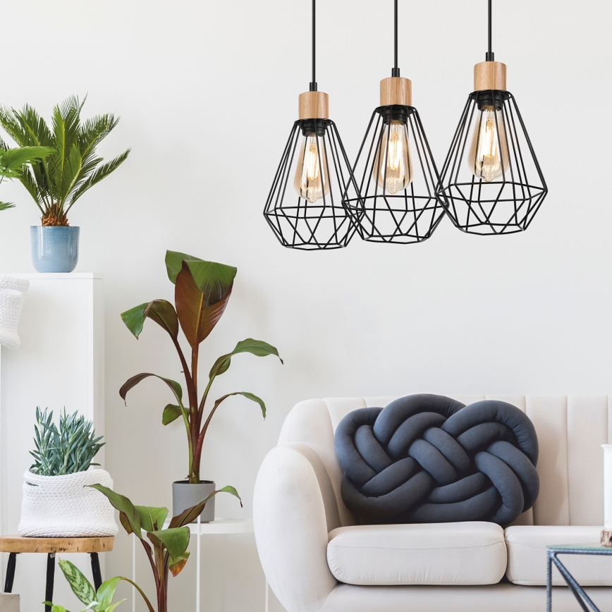 Brilagi - Κρεμαστό φωτιστικό οροφής WOODY BASKET 3xE27/60W/230V δρυς