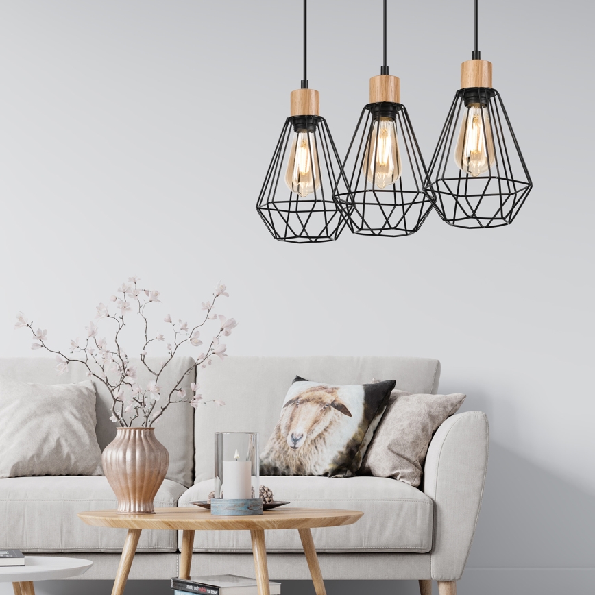 Brilagi - Κρεμαστό φωτιστικό οροφής WOODY BASKET 3xE27/60W/230V δρυς