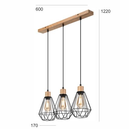 Brilagi - Κρεμαστό φωτιστικό οροφής WOODY BASKET 3xE27/60W/230V δρυς
