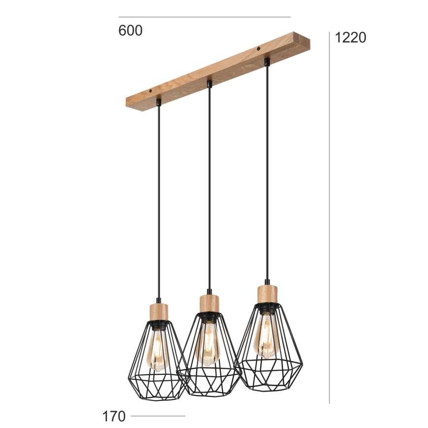 Brilagi - Κρεμαστό φωτιστικό οροφής WOODY BASKET 3xE27/60W/230V δρυς