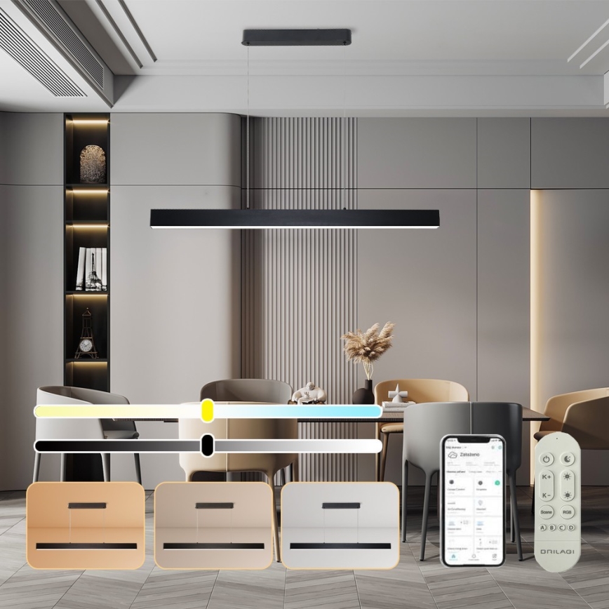 Brilagi - Led Dimmable κρεμαστό φωτιστικό οροφής SLEEKLINE SMART LED/40W/230V 3000-6000K Wi-Fi Tuya μαύρο + τηλεχειριστήριο