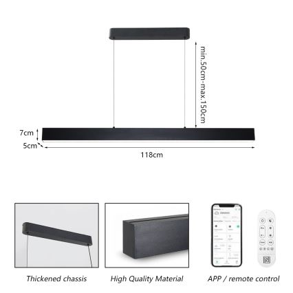 Brilagi - Led Dimmable κρεμαστό φωτιστικό οροφής SLEEKLINE SMART LED/40W/230V 3000-6000K Wi-Fi Tuya μαύρο + τηλεχειριστήριο