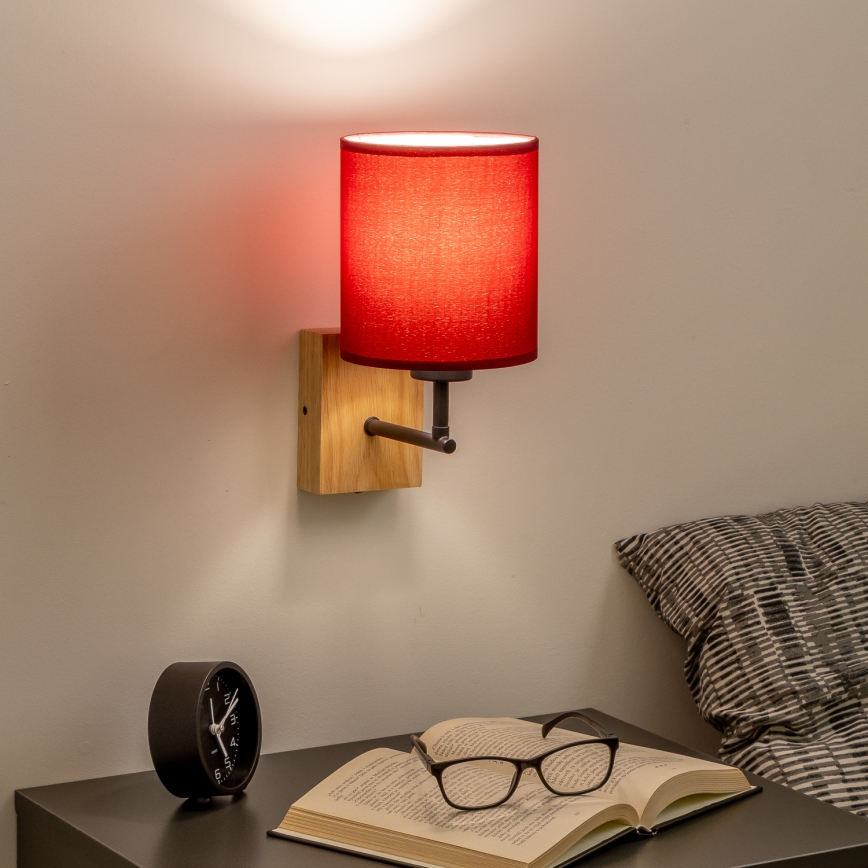 Brilagi - Λάμπα τοίχου NUBILA WOOD 1xE27/25W/230V δρυς/Pompeian κόκκινο