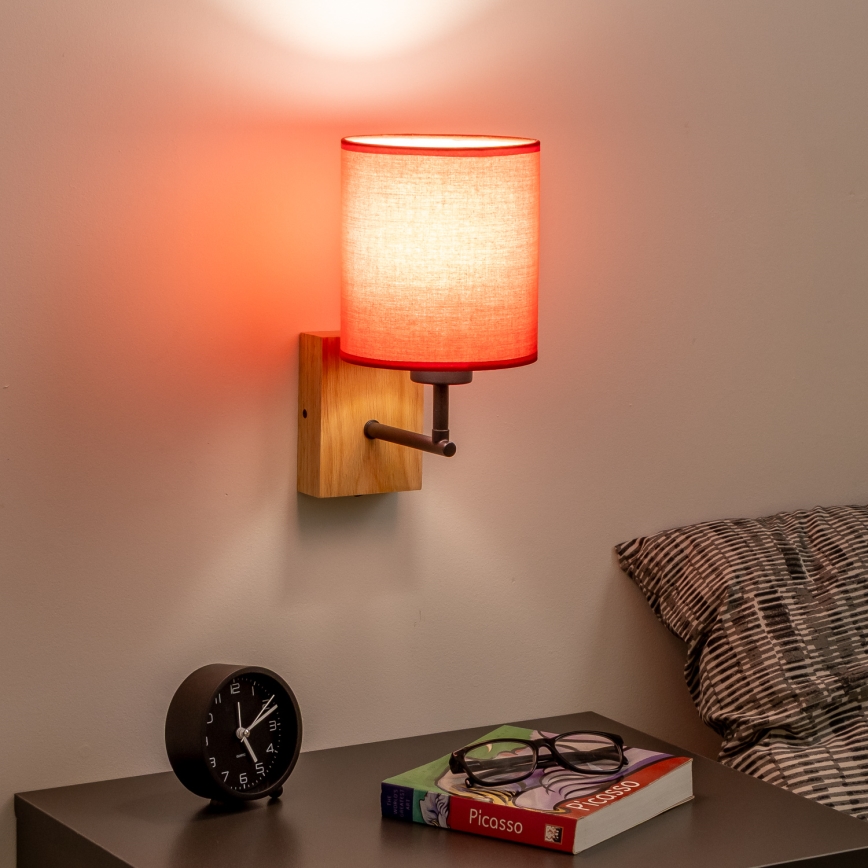 Brilagi - Λάμπα τοίχου NUBILA WOOD 1xE27/25W/230V δρυς/κόκκινο