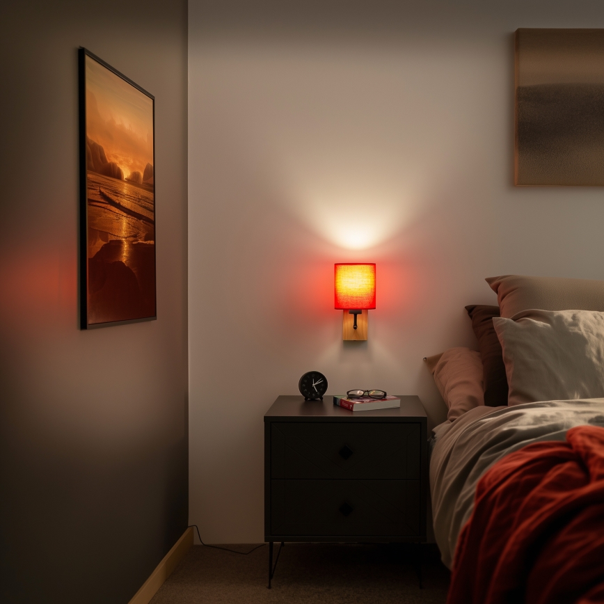 Brilagi - Λάμπα τοίχου NUBILA WOOD 1xE27/25W/230V δρυς/κόκκινο