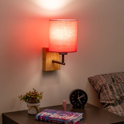 Brilagi - Λάμπα τοίχου NUBILA WOOD 1xE27/25W/230V δρυς/ροζ