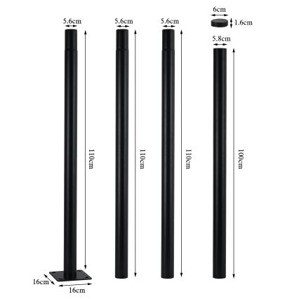 Brilagi - Μεταλλική ράβδος για στύλο εξωτερικού φωτισμού URBAN, 4 m, διάμ. 58 mm, μαύρη