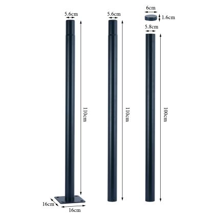 Brilagi - Μεταλλικός σωλήνας για εξωτερικό φωτιστικό στύλο URBAN 3 μ, στύλος διάμ. 58 mm, ανθρακί