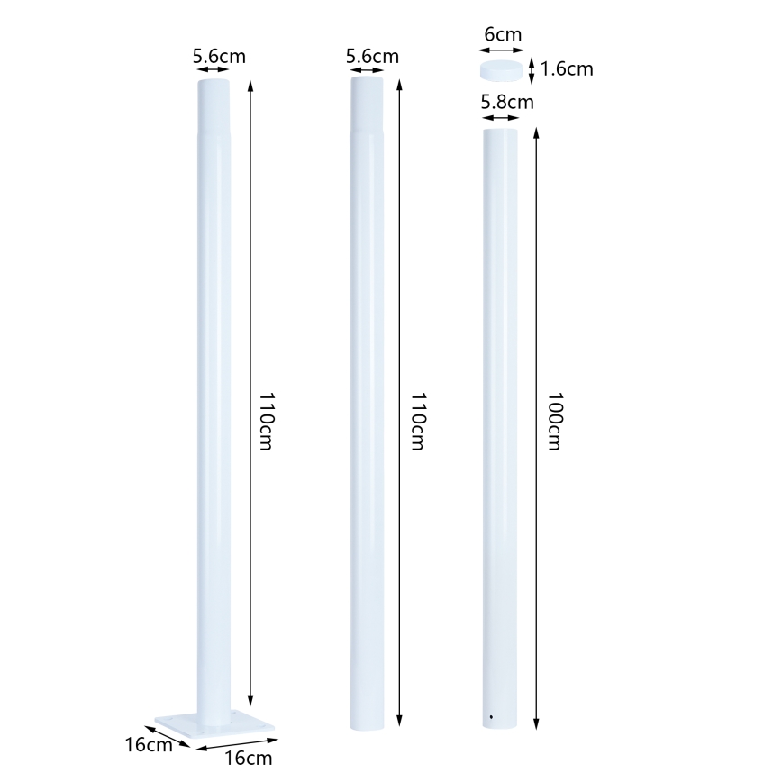 Brilagi - Μεταλλικός σωλήνας για στύλο εξωτερικού φωτισμού URBAN 3 μ, στύλος διάμ. 58 mm, λευκός