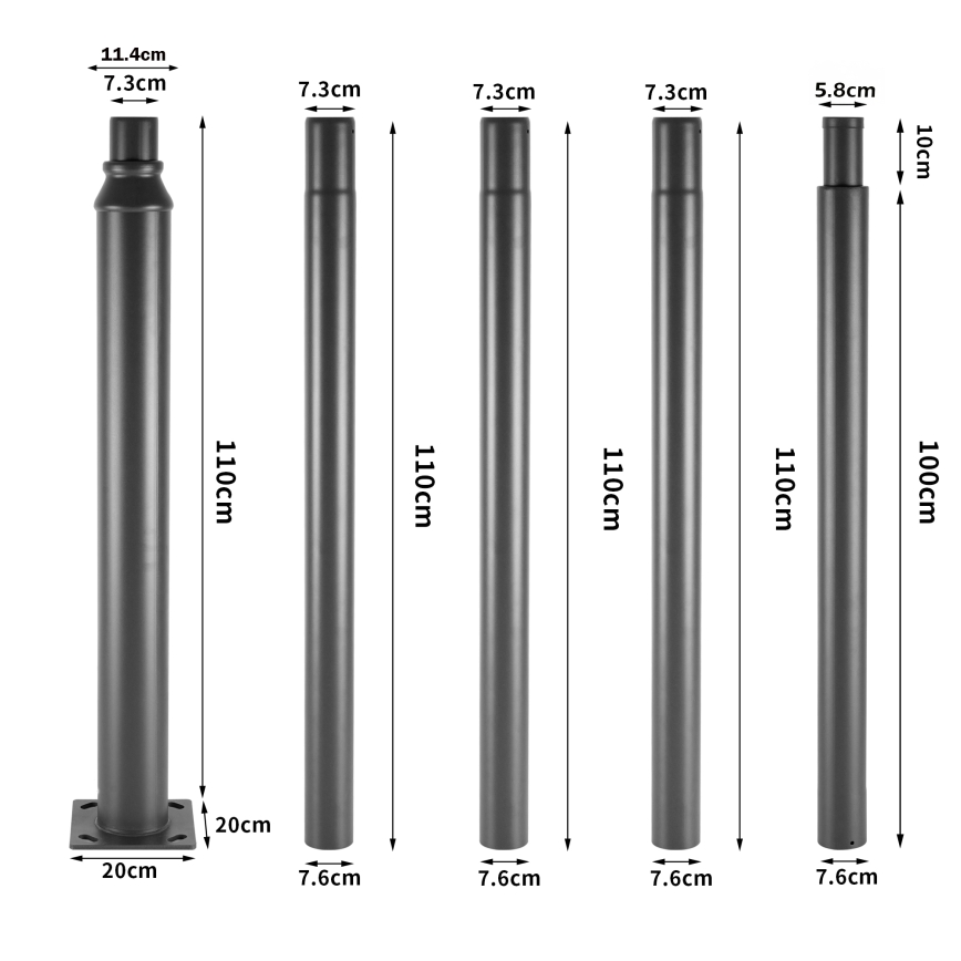 Brilagi - Μεταλλική ράβδος για στύλο εξωτερικού φωτισμού URBAN 5 m, διάμετρος 58 mm, ανθρακί