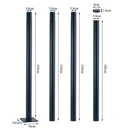 Brilagi - Μεταλλικός στύλος URBAN για εξωτερικό φωτισμό, ύψος 4 m, διάμετρος Ø 58 mm, ανθρακί