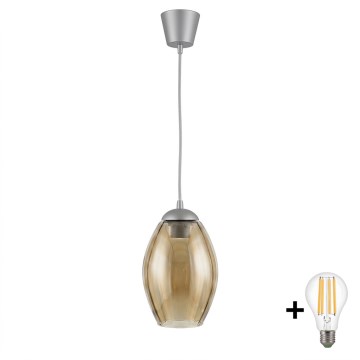 Brilagi - Μονόφωτο κρεμαστό φωτιστικό LED σε καλώδιο RETRO GLASS 1xE27/60W/230V Ø 17 cm ασημί/καπνιστή μπεζ