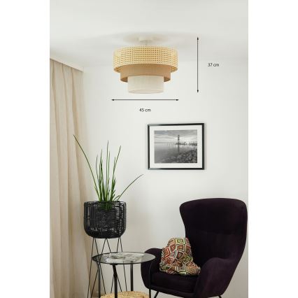 Brilagi - Οροφιαίο φωτιστικό CEDAR LUNETA 1xE27/15W/230V διάμ. 45 εκ. ρατάν/καφέ/κρεμ