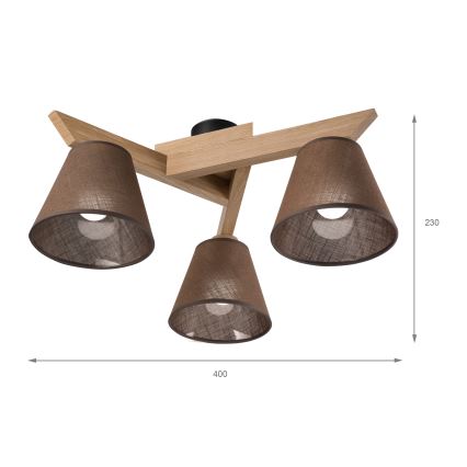 Brilagi - Πλαφονιέρα οροφής ANTHONY 3xE14/40W/230V δρυς/καφέ