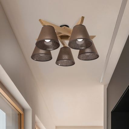 Brilagi - Πλαφονιέρα οροφής ANTHONY 5xE14/40W/230V δρυς/καφέ