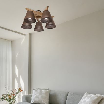 Brilagi - Πλαφονιέρα οροφής ANTHONY 5xE14/40W/230V δρυς/καφέ
