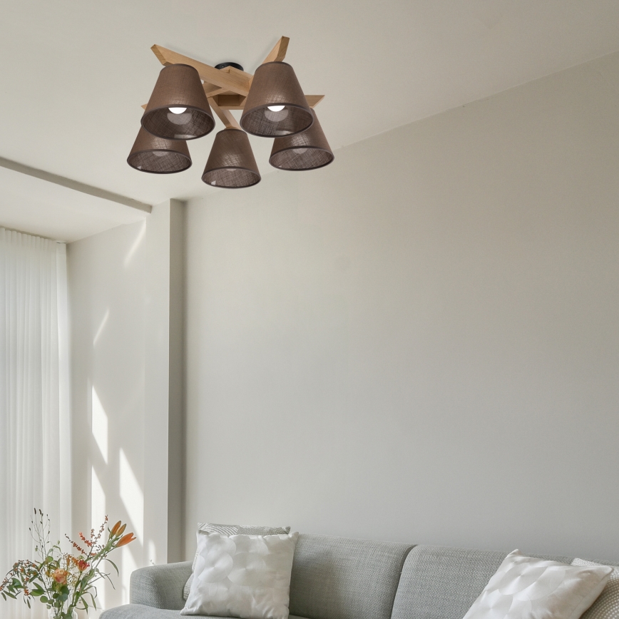Brilagi - Πλαφονιέρα οροφής ANTHONY 5xE14/40W/230V δρυς/καφέ