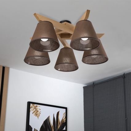 Brilagi - Πλαφονιέρα οροφής ANTHONY 5xE14/40W/230V δρυς/καφέ