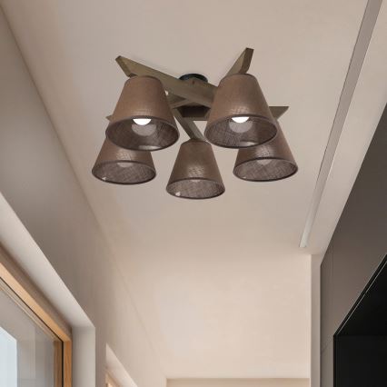 Brilagi - Πλαφονιέρα οροφής ANTHONY 5xE14/40W/230V δρυς/καφέ