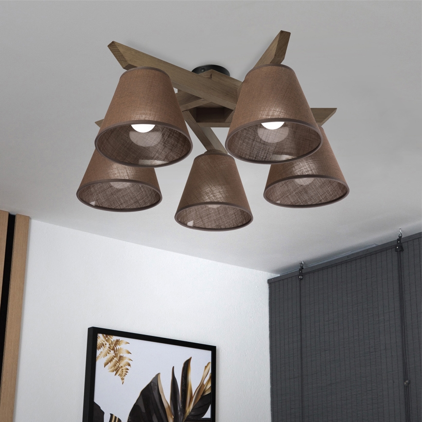 Brilagi - Πλαφονιέρα οροφής ANTHONY 5xE14/40W/230V δρυς/καφέ