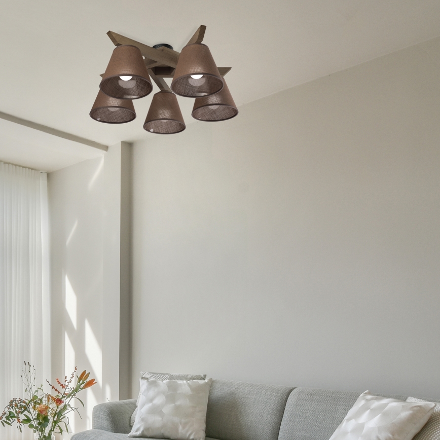 Brilagi - Πλαφονιέρα οροφής ANTHONY 5xE14/40W/230V δρυς/καφέ