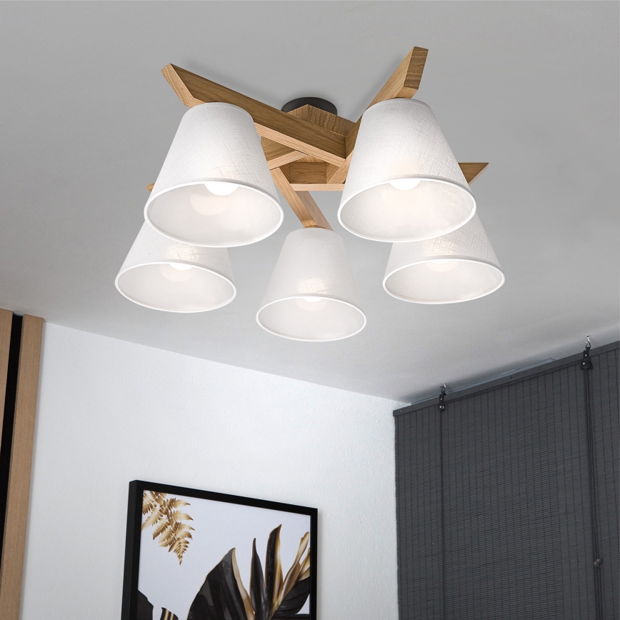 Brilagi - Πλαφονιέρα οροφής ANTHONY 5xE14/40W/230V δρυς/λευκό