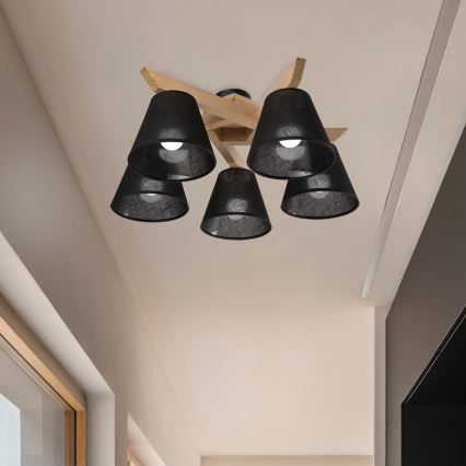 Brilagi - Πλαφονιέρα οροφής ANTHONY 5xE14/40W/230V δρυς/μαύρο