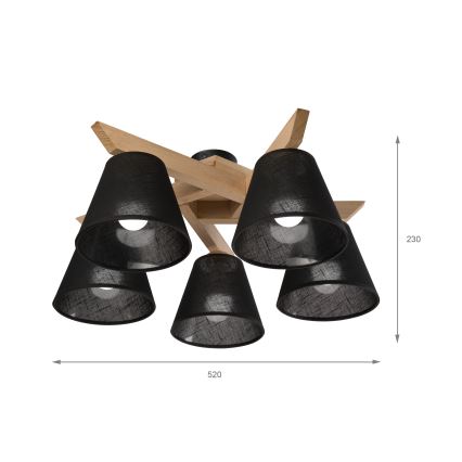 Brilagi - Πλαφονιέρα οροφής ANTHONY 5xE14/40W/230V δρυς/μαύρο