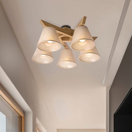 Brilagi - Πλαφονιέρα οροφής ANTHONY 5xE14/40W/230V δρυς/μπεζ