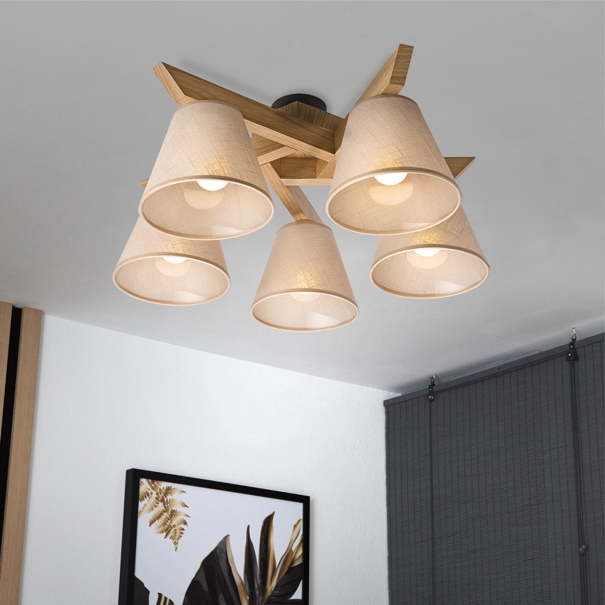 Brilagi - Πλαφονιέρα οροφής ANTHONY 5xE14/40W/230V δρυς/μπεζ