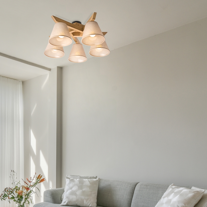 Brilagi - Πλαφονιέρα οροφής ANTHONY 5xE14/40W/230V δρυς/μπεζ