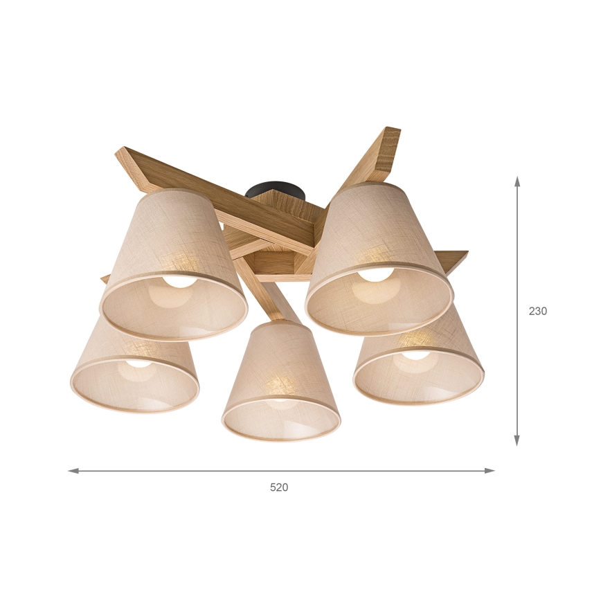 Brilagi - Πλαφονιέρα οροφής ANTHONY 5xE14/40W/230V δρυς/μπεζ