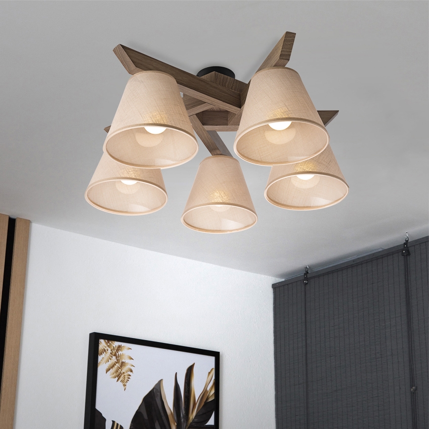 Brilagi - Πλαφονιέρα οροφής ANTHONY 5xE14/40W/230V δρυς/μπεζ