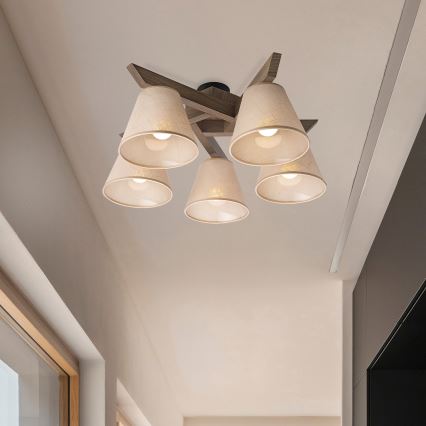 Brilagi - Πλαφονιέρα οροφής ANTHONY 5xE14/40W/230V δρυς/μπεζ