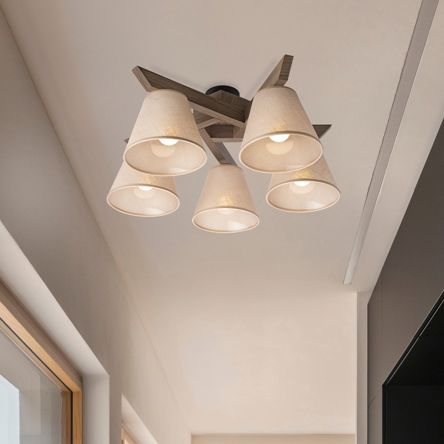 Brilagi - Πλαφονιέρα οροφής ANTHONY 5xE14/40W/230V δρυς/μπεζ